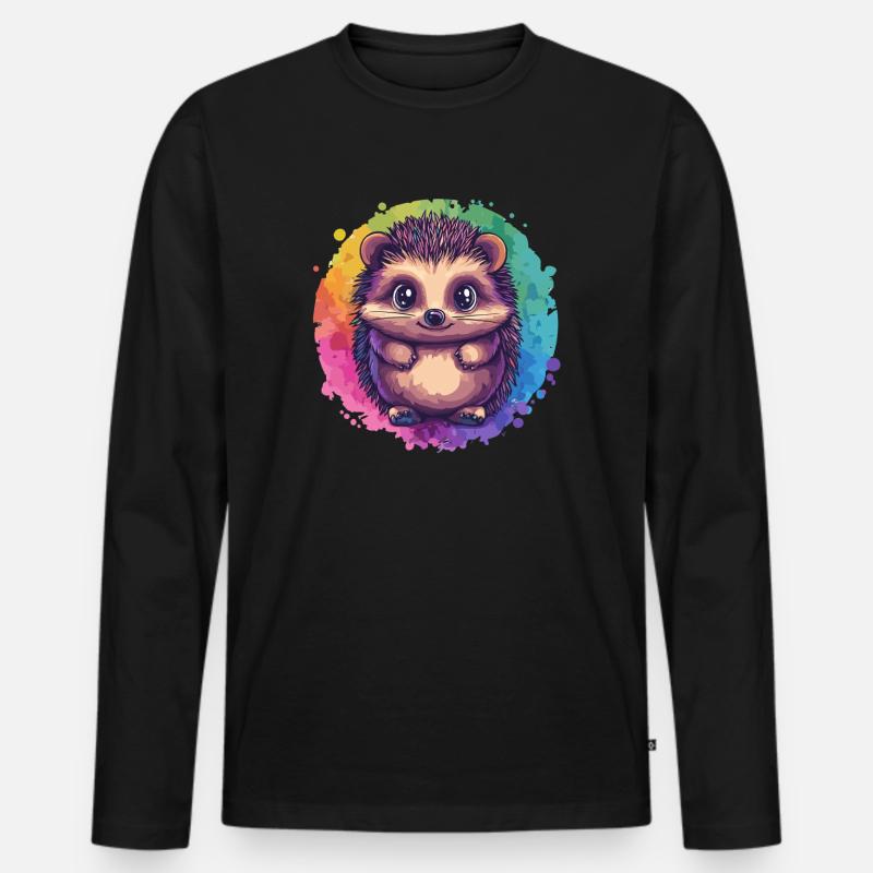 Bunter Igel vor Regenbogen - Männer Premium Bio Langarmshirt - Schwarz