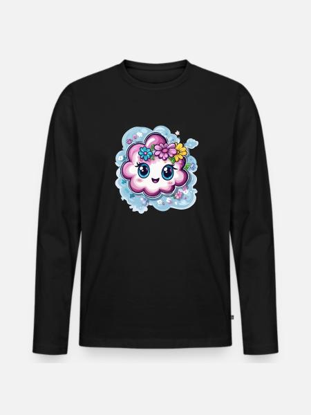 Cheerful cloud with flowers - Men's Premium Organic Long Sleeve Shirt - black