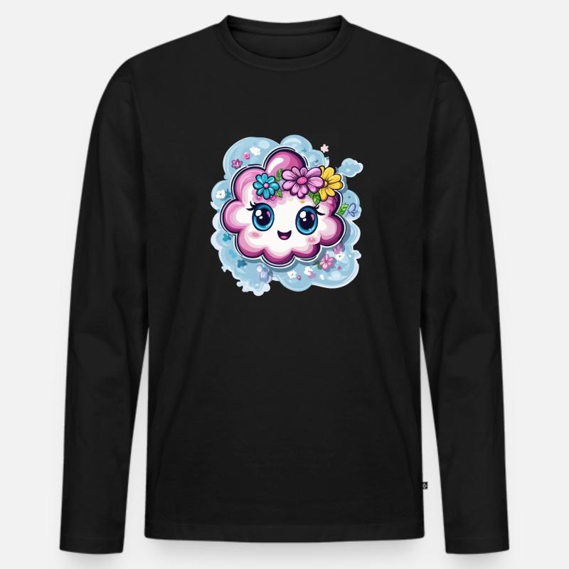 Fröhliche Wolke mit Blumen - Männer Premium Bio Langarmshirt - Schwarz