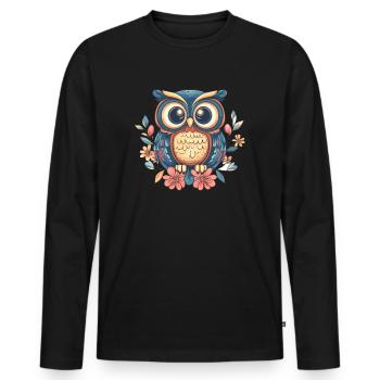 Florale Eule im Retro Stil - Männer Premium Bio Langarmshirt - Schwarz - Vorne - Nico (187cm)