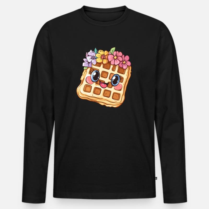 Waffel mit Blumen - Männer Premium Bio Langarmshirt - Schwarz