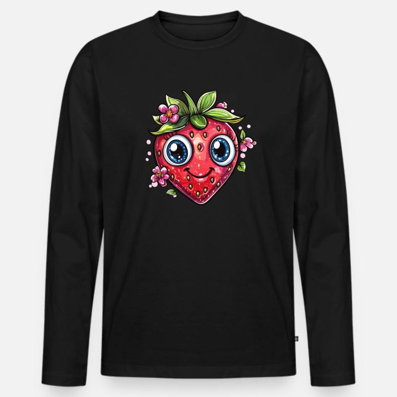 Strawberry with flower smile - Men's Premium Organic Long Sleeve Shirt - black