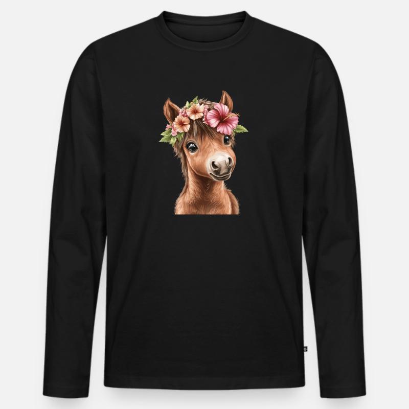 Flower pony with wreath - Men's Premium Organic Long Sleeve Shirt - black