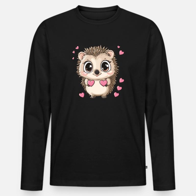 Igel mit Herzen - Männer Premium Bio Langarmshirt - Schwarz