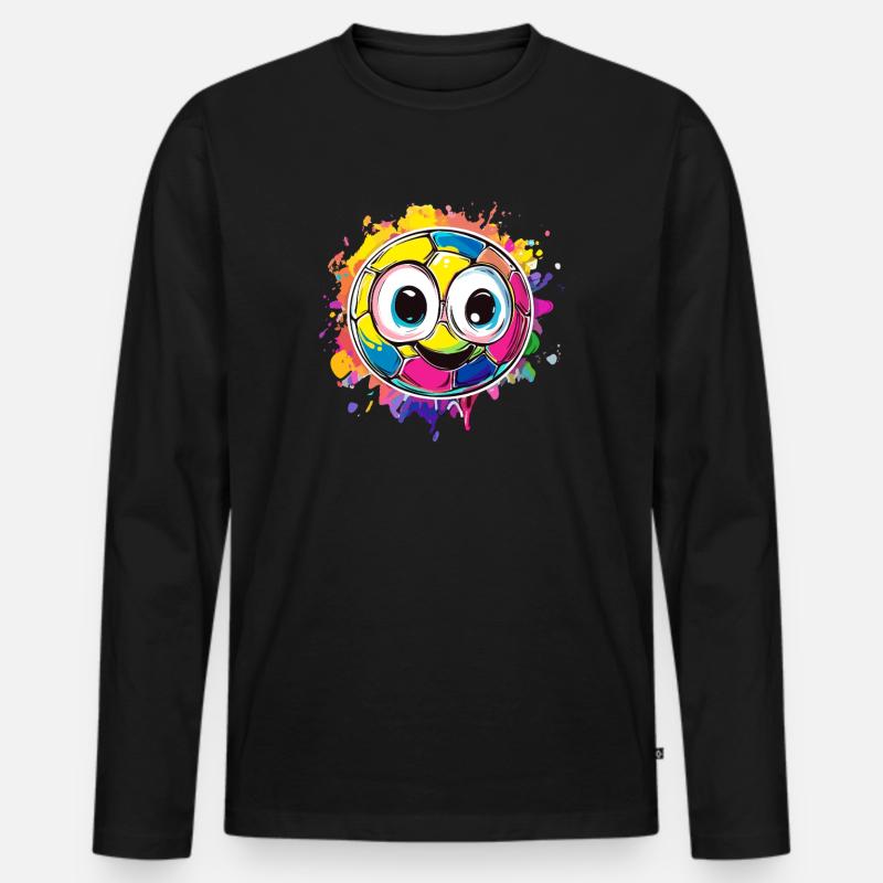 Bunter Fußball mit Gesicht - Männer Premium Bio Langarmshirt - Schwarz