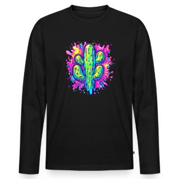Farbenfrohe Kaktus Kunst - Männer Premium Bio Langarmshirt - Schwarz - Vorne - Nico (187cm)