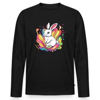 Lapin blanc avec des couleurs - T-shirt manches longues Premium bio Homme - noir - Devant - Nico (187cm)