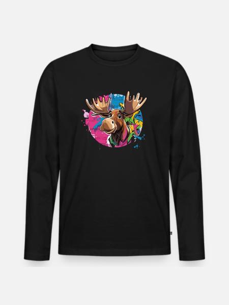 Moose with graffiti charm - Men's Premium Organic Long Sleeve Shirt - black