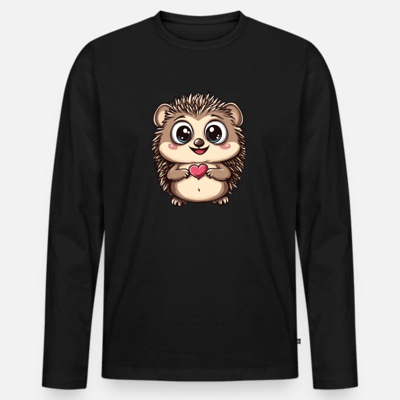 Igel mit Herz - Männer Premium Bio Langarmshirt - Schwarz