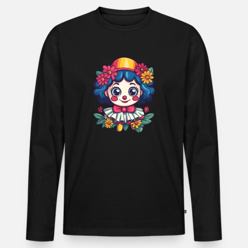 Clownmädchen mit Blumen - Männer Premium Bio Langarmshirt - Schwarz