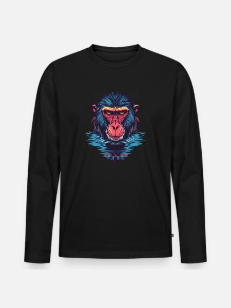 Mandrill Affe im Wasser - Männer Premium Bio Langarmshirt - Schwarz