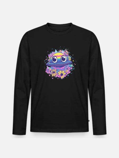 UFO with flower wreath - Men's Premium Organic Long Sleeve Shirt - black
