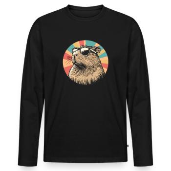 Retro Capybara Coolness - Männer Premium Bio Langarmshirt - Schwarz - Vorne - Nico (187cm)