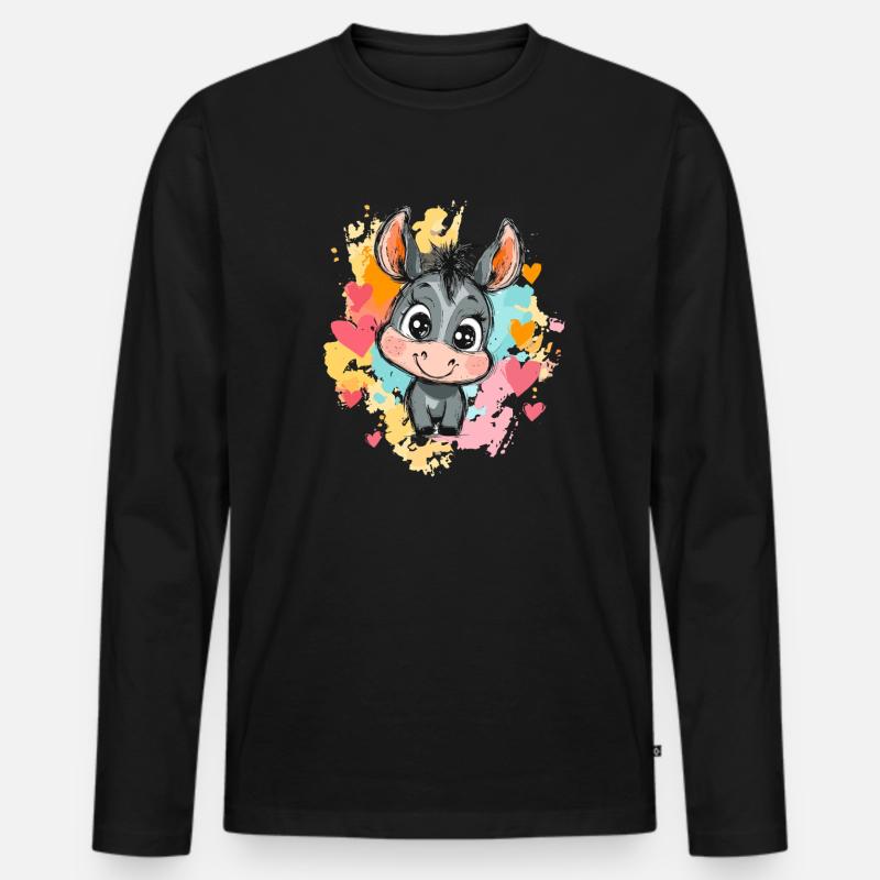 Lustiger Esel mit Herzen - Männer Premium Bio Langarmshirt - Schwarz