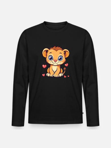 Löwe mit Herzchen - Männer Premium Bio Langarmshirt - Schwarz