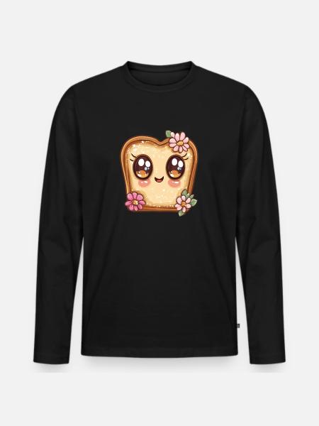 Fröhliches Toast mit Blumen - Männer Premium Bio Langarmshirt - Schwarz