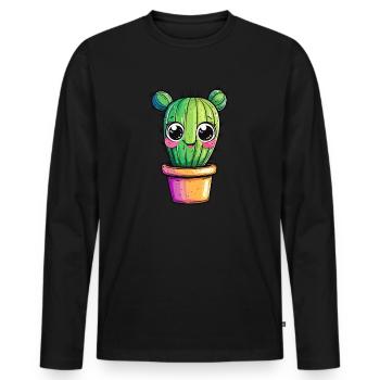Kaktus mit buntem Topf - Männer Premium Bio Langarmshirt - Schwarz - Vorne - Nico (187cm)