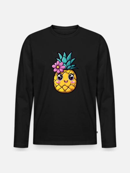Ananas mit Blume - Männer Premium Bio Langarmshirt - Schwarz