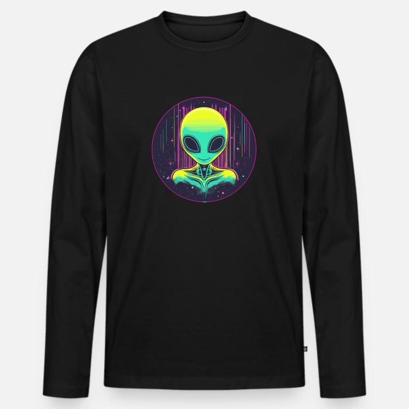 Neon Alien im All - Männer Premium Bio Langarmshirt - Schwarz