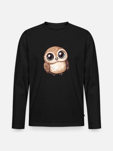 Cute Big Owl - Men's Premium Organic Long Sleeve Shirt - black
