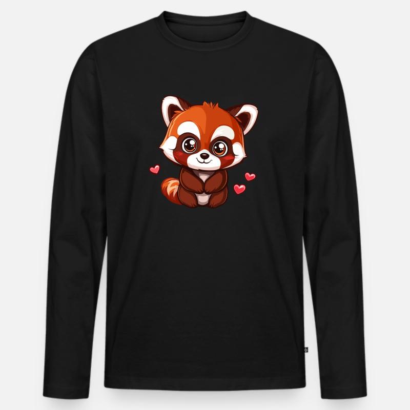Süßer Roter Panda mit Herzen - Männer Premium Bio Langarmshirt - Schwarz