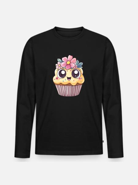 Cupcake mit Blumenkranz - Männer Premium Bio Langarmshirt - Schwarz