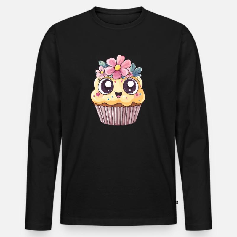 Cupcake mit Blumenkranz - Männer Premium Bio Langarmshirt - Schwarz