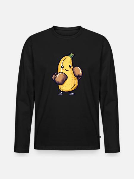 Boxende Banane - Männer Premium Bio Langarmshirt - Schwarz