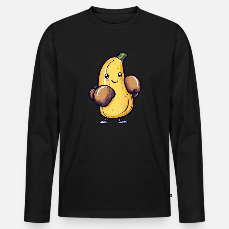 Boxende Banane - Männer Premium Bio Langarmshirt - Schwarz