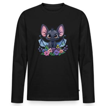 Playful Flower Bat - Men's Premium Organic Long Sleeve Shirt - black - Front - Nico (187cm)