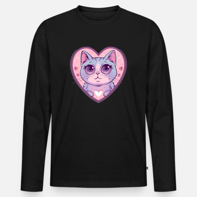Herzkatze mit Glanzblick - Männer Premium Bio Langarmshirt - Schwarz