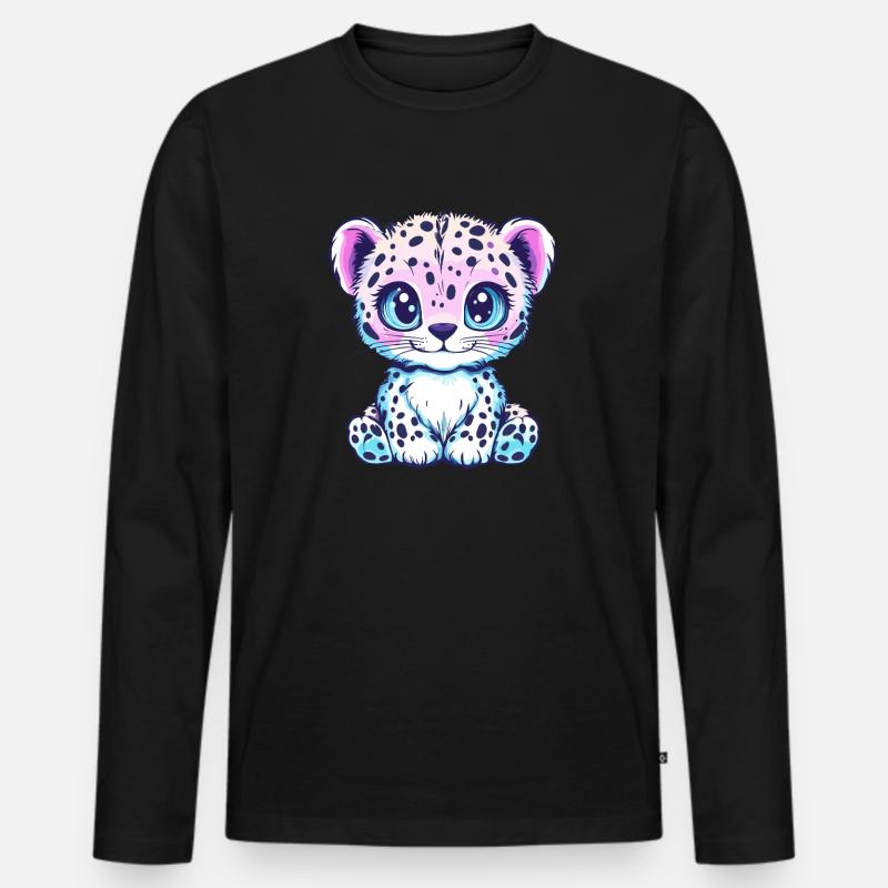 Pastell Leopard mit Charme - Männer Premium Bio Langarmshirt - Schwarz