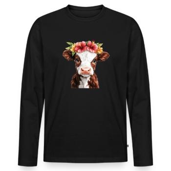 Flower calf with crown - Men's Premium Organic Long Sleeve Shirt - black - Front - Nico (187cm)