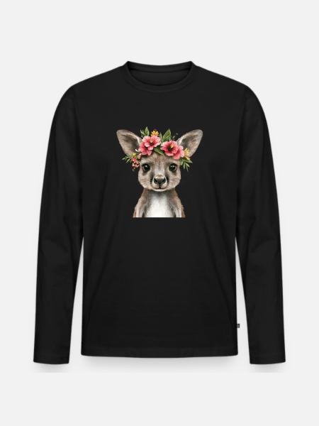 Blumenkänguru mit Blick - Männer Premium Bio Langarmshirt - Schwarz