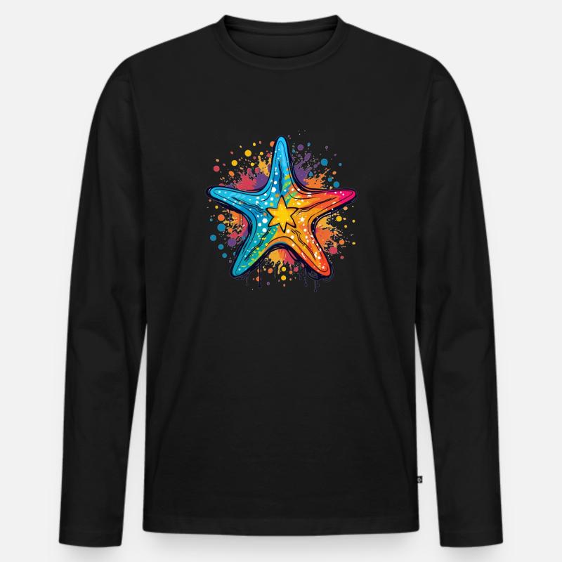 Bunter Seestern Pop-Style - Männer Premium Bio Langarmshirt - Schwarz