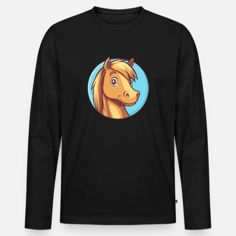Fröhliches Pferd mit Lächeln - Männer Premium Bio Langarmshirt - Schwarz