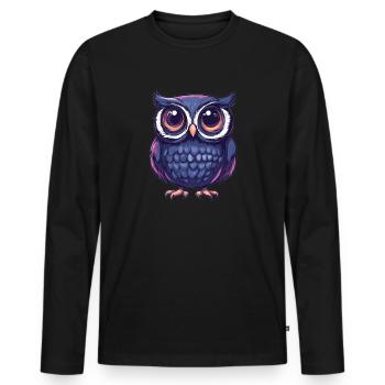 Hibou mignon aux yeux écarquillés - T-shirt manches longues Premium bio Homme - noir - Devant - Nico (187cm)