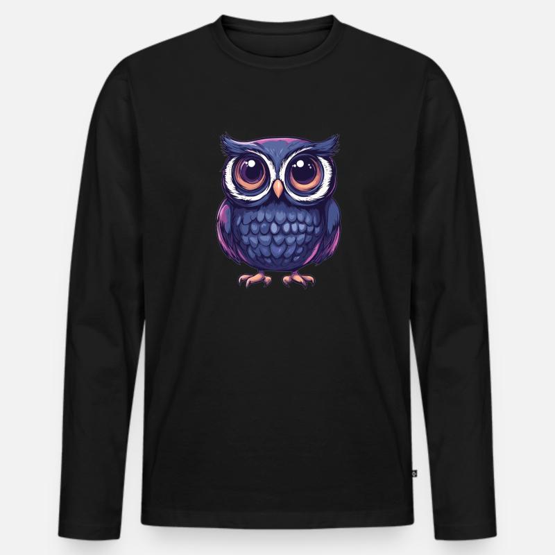 Niedliche Eule mit Kulleraugen - Männer Premium Bio Langarmshirt - Schwarz