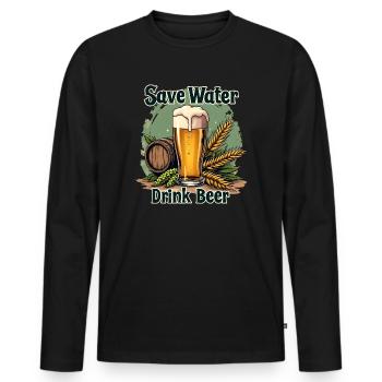 SAVE WATER DRINK BEER - BEER BARREL HOPS AND MALT - Men's Premium Organic Long Sleeve Shirt - black - Front - Nico (187cm)