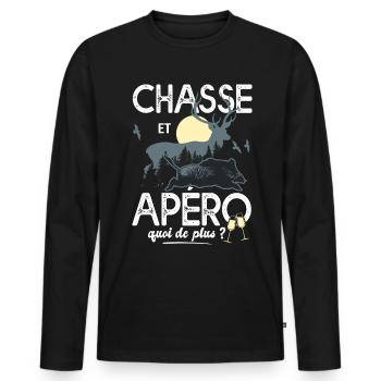 chasse apéro Cadeau humour personnalisé chasseur - T-shirt manches longues Premium bio Homme - noir - Devant - Nico (187cm)