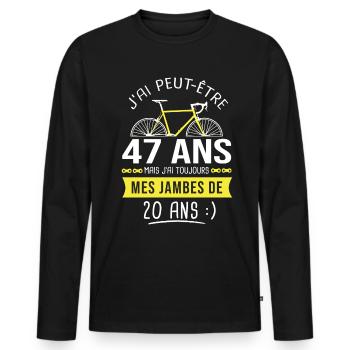 cycliste 47 ans humour anniversaire 47 ans - T-shirt manches longues Premium bio Homme - noir - Devant - Nico (187cm)