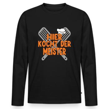 Hier Kocht Der Meister - Männer Premium Bio Langarmshirt - Schwarz - Vorne - Nico (187cm)