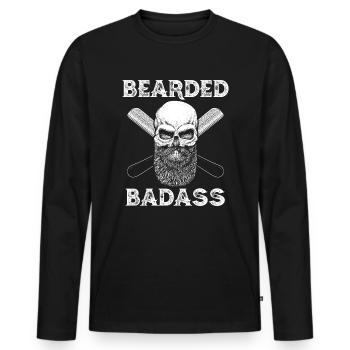 Bearded Badass Bart Totenkopf Rasiermesser Barber - Männer Premium Bio Langarmshirt - Schwarz - Vorne - Nico (187cm)