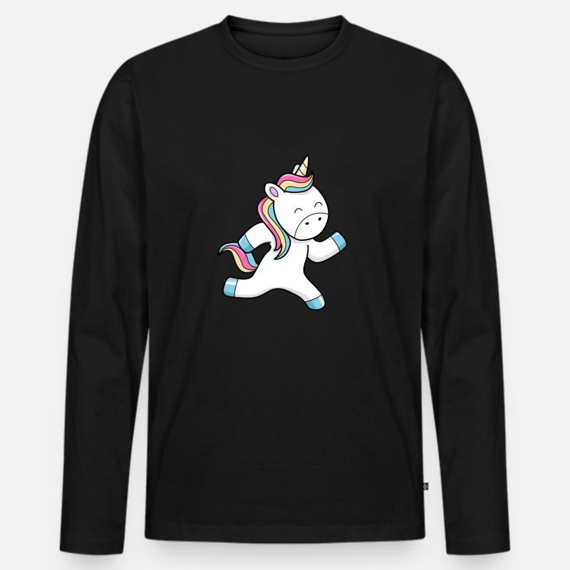 Einhorn läuft - Männer Premium Bio Langarmshirt - Schwarz