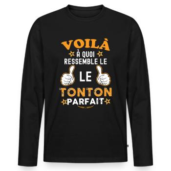 Tonton parfait qui déchire c'est le mien - T-shirt manches longues Premium bio Homme - noir - Devant - Nico (187cm)
