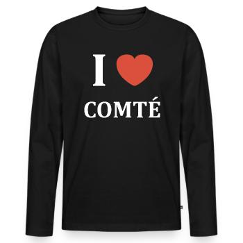 i love comté - T-shirt manches longues Premium bio Homme - noir - Devant - Nico (187cm)