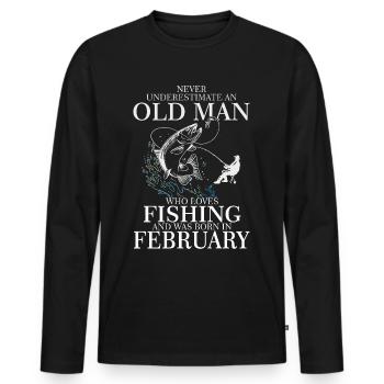 Birthday Angler Shirt alter Mann Februar geboren - Männer Premium Bio Langarmshirt - Schwarz - Vorne - Nico (187cm)
