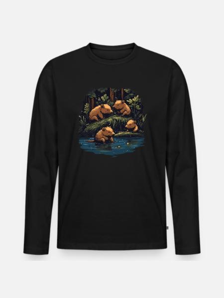 Capybaras Wasserschwein - Männer Premium Bio Langarmshirt - Schwarz