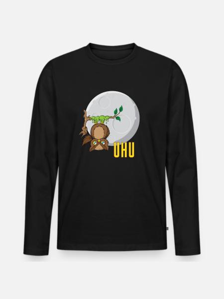 Hibou devant la lune - T-shirt manches longues Premium bio Homme - noir
