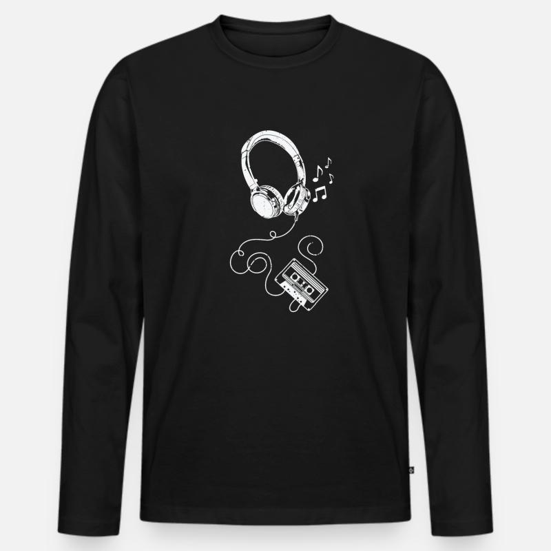 Kopfhörer und Kassette - Männer Premium Bio Langarmshirt - Schwarz